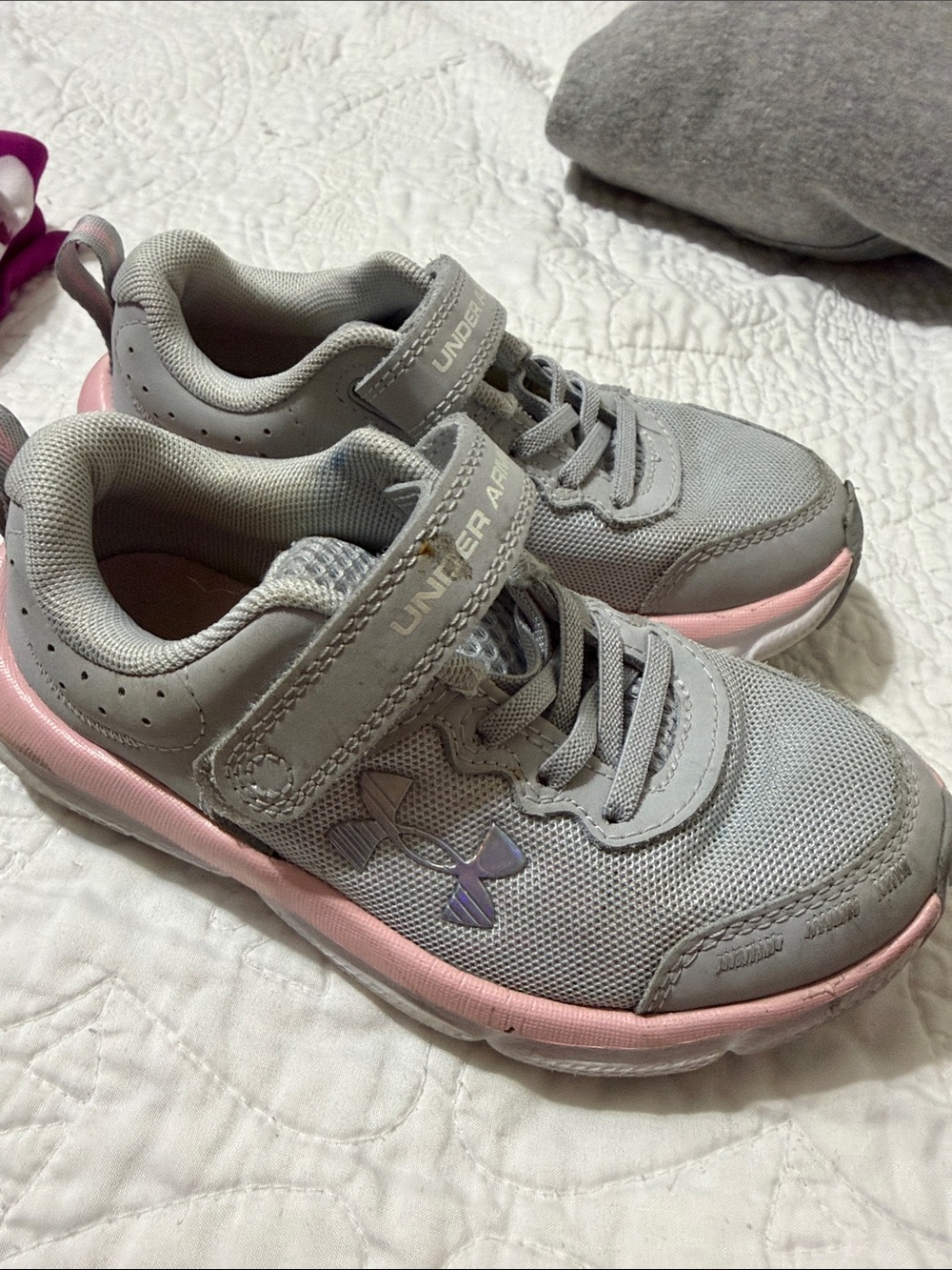 Under Armour Gray and Pink Kids' Athletic Sneakers